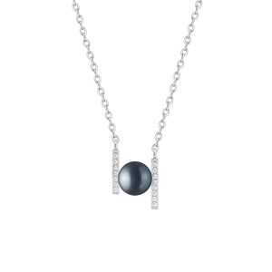 Colier argint cu perla naturala neagra si cristale DiAmanti SK24461N_B-G (Argint 925‰ 2,1 g.)